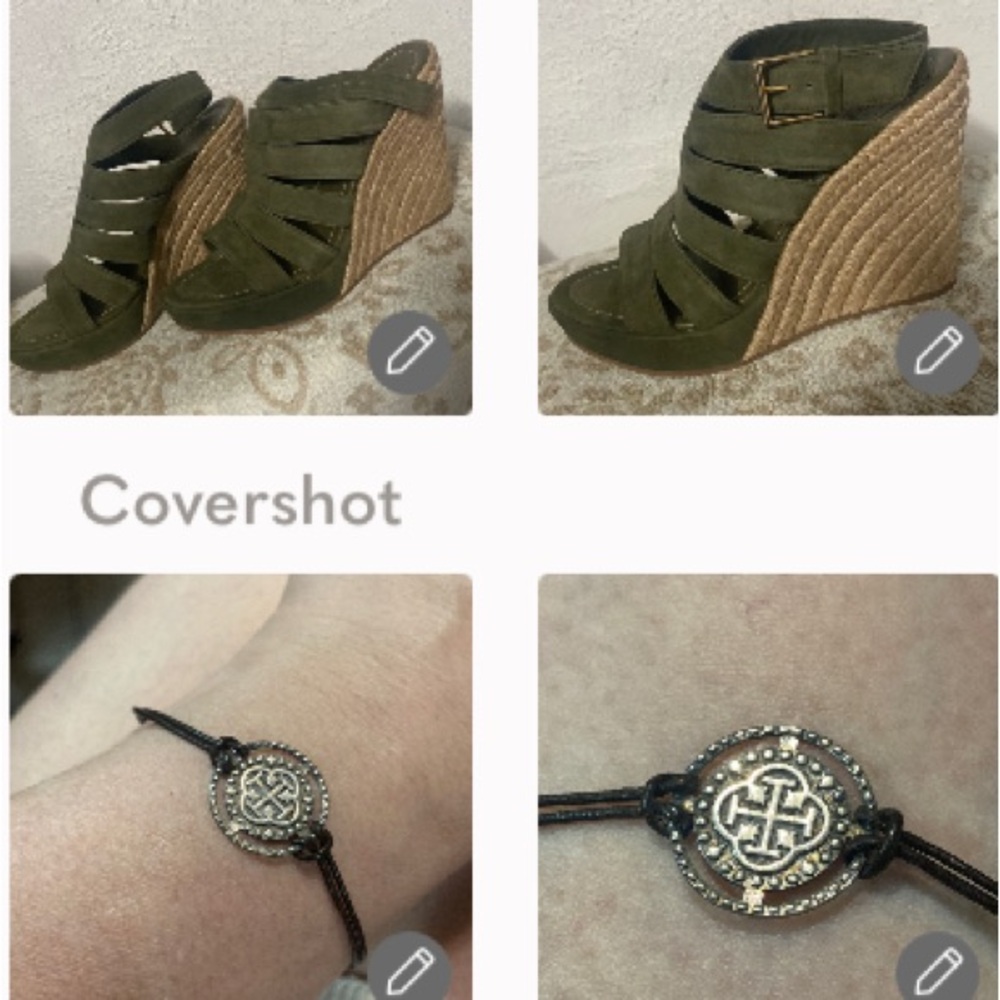 Tori Burch Wedge sz6.5+Leather+silver 925 7.25”Disc/Clasp bracelet❎🆒✖️🔛